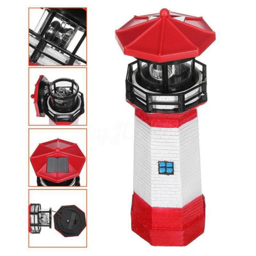 Décoration de jardin extérieure Phare solaire Résine LED Lumière tournante (Blanc rouge) SH301A80-06