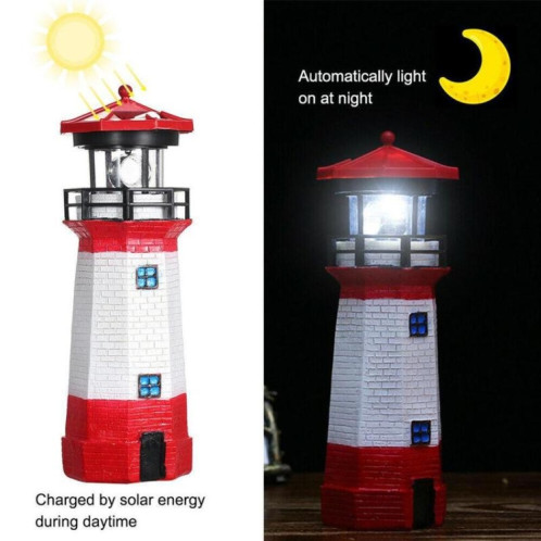 Décoration de jardin extérieure Phare solaire Résine LED Lumière tournante (Blanc rouge) SH301A80-06
