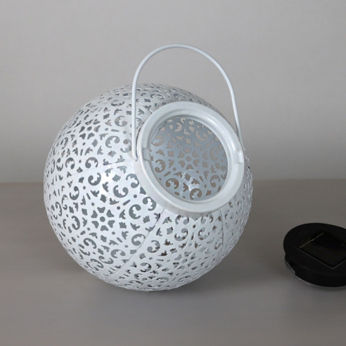 Décoration de jardin extérieure LED Solaire en fer forgé en fer creuse lampe portable en forme de bille (blanc) SH401A636-05