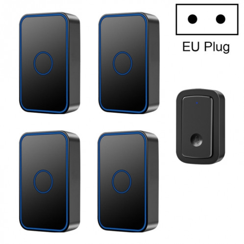 Cacazi A19 1 pour 4 sonnette de musique sans fil sans batterie, bougie: bouche EU (noir) SC302A1801-07