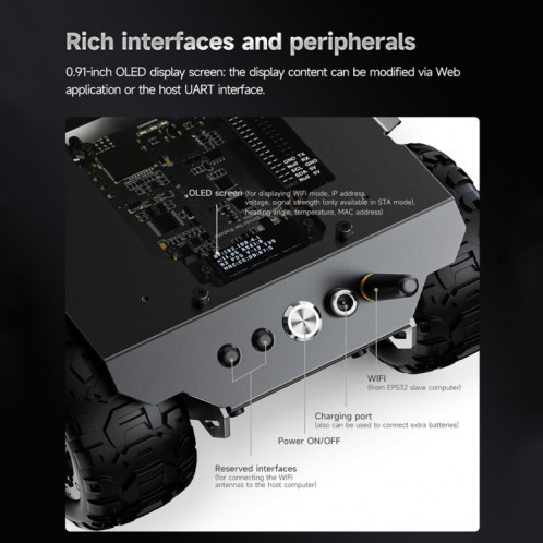 Châssis de robot mobile extensible et flexible Waveshare WAVE ROVER 4WD, module ESP32 intégré () SW901B950-020