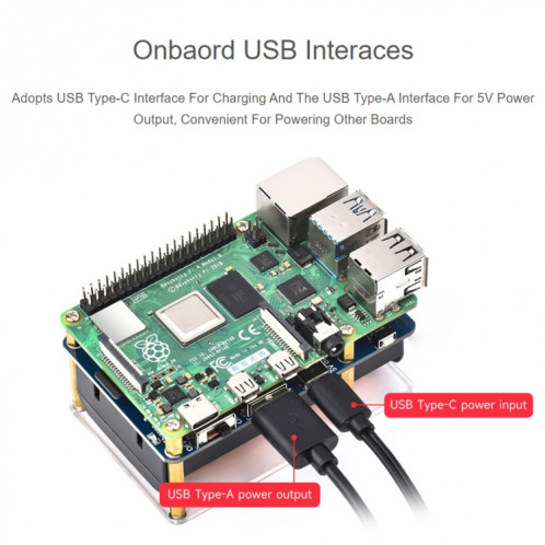 Waveshare 25567 pour Raspberry Pi UPS HAT (D), connecteur Pogo Pins, sans batterie SW6859533-014