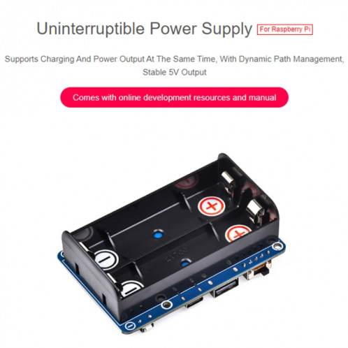 Waveshare 25567 pour Raspberry Pi UPS HAT (D), connecteur Pogo Pins, sans batterie SW6859533-014