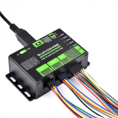 Waveshare 25411 Convertisseur USB 3,3/5 V vers UART/I2C/SPI/JTAG, prend en charge plusieurs interfaces SW68601195-010