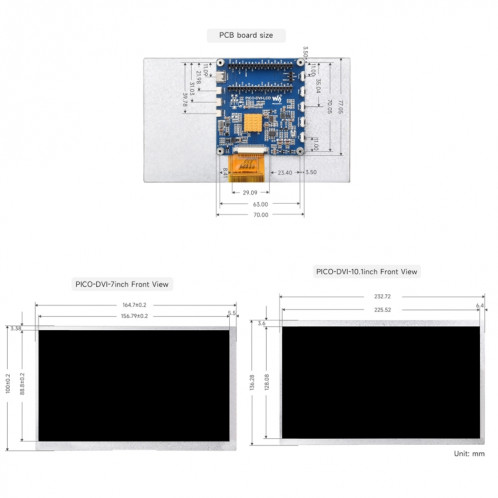 Waveshare 7 pouces pour Raspberry Pi Pico 1024 × 600 pixels, panneau IPS, module d'affichage DVI SW830187-010
