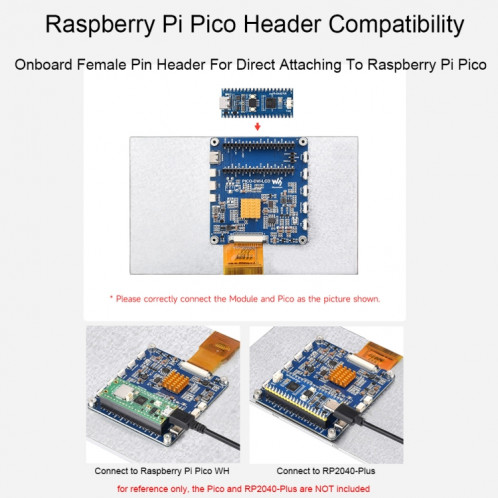 Waveshare 7 pouces pour Raspberry Pi Pico 1024 × 600 pixels, panneau IPS, module d'affichage DVI SW830187-010