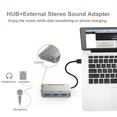 MB-103 USB 3.1 Hub sans voiture à trois ports + 7.1 Changeur vocal Changeur Secteur d'accueil haute vitesse, Durée du câble: 1,2 m (1 à 3) SH501A299-07