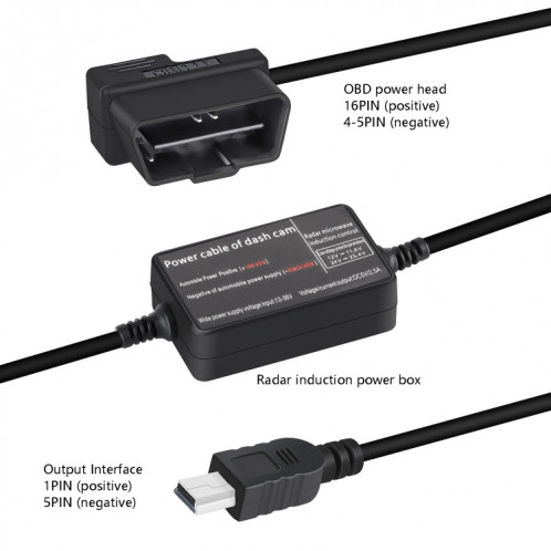 H525 Enregistreur d'entraînement OBD Radar Line Micro-ondes Induction Antyhyline avec protection de voiture de protection basse tension (mini droite) SH401A1882-07