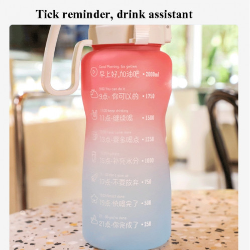 2000ml Couleur de gradient givré Couleur de grande capacité Coupe d'eau d'eau de sport en plein air Bouteille d'eau de paille portable (Bleu Blanc) SH001F741-07