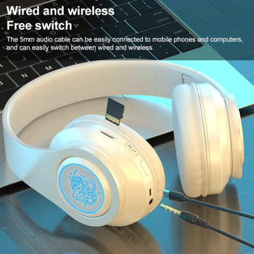 B39 Casque Bluetooth sans fil Bluetooth Subwoofer avec carte de lumière respiratoire TF Carte (Blanc) SH801D524-07