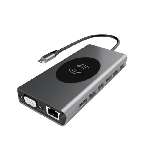 BX15W USB HUB Type-C Station d'accueil avec fonction de charge sans fil (15 en 1) SH001A1218-07