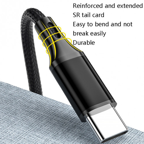 4 PCS 2.4A USB-C / TYPE-C pour le câble de données de la synchronisation rapide de l'USB tressé, de la longueur: 2M (noir) SH76151987-07