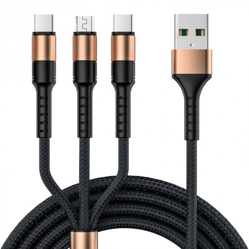 3 en 1 USB à Dual Type-C + Micro USB Câble de données de la synchronisation rapide, sortie: 3A (or) SH85011366-07