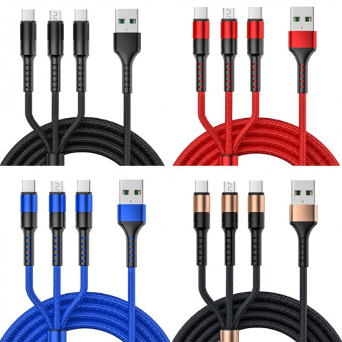 3 en 1 USB à Dual Type-C + Micro USB Câble de données de la synchronisation rapide, sortie: 3A (Noir) SH8503434-07