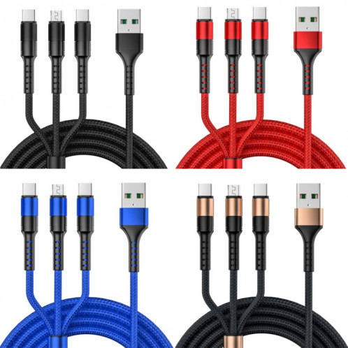 3 en 1 USB à Dual Type-C + Micro USB Câble de données de la synchronisation rapide, sortie: 3a (bleu) SH8504176-07