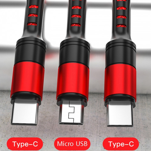 3 en 1 USB à Dual Type-C + Micro USB Câble de données de la synchronisation rapide, sortie: 3a (bleu) SH8504176-07