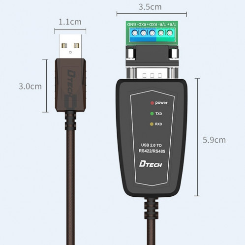 DTECH DT-5019 Câble de conversion USB à RS485 / RS422, puce FT232, longueur: 1,5 m SD92021160-07