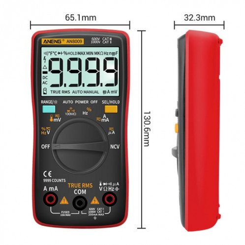 Aneng an8009 NVC Digital Digital Multimètre, Spécification: standard avec câble (orange) SA202B1276-07