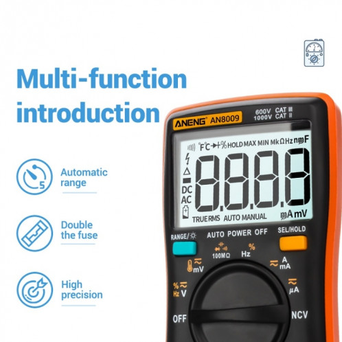 Aneng an8009 NVC Digital Digital Multimètre, Spécification: standard avec câble (orange) SA202B1276-07