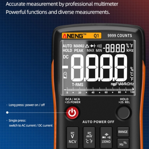 Aneng an-Q1 multimètre numérique intelligent de haute précision de haute précision, spécification: standard (orange) SA401A141-07