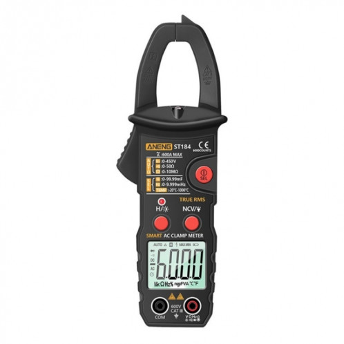 Aneng st184 identifie automatiquement le multimètre numérique intelligent de pince (noir) SA101B637-07
