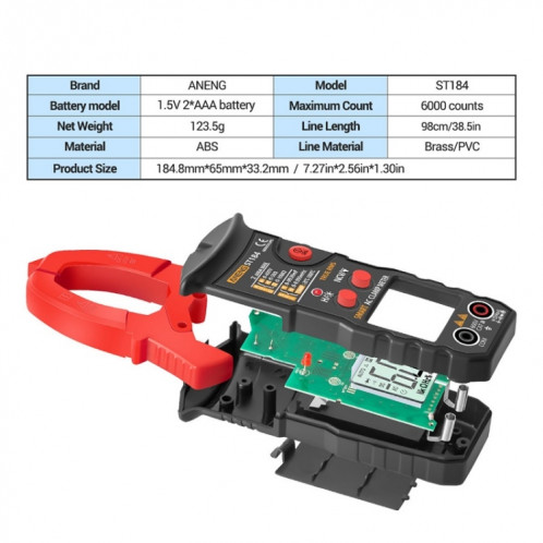Aneng st184 identifie automatiquement le multimètre numérique intelligent de pince (noir) SA101B637-07