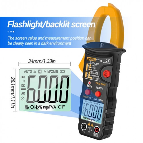 ANENG ST184 identifie automatiquement le multimètre numérique SMART SMART (jaune) SA101C12-07