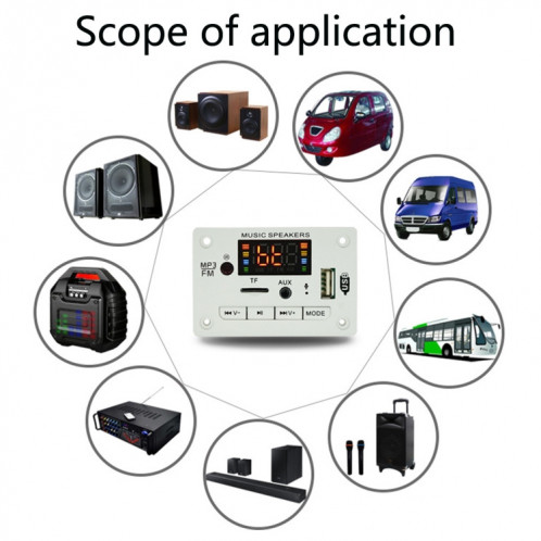 5V Couleur de voiture Affichage audio Bluetooth MP3 Decoder (Blanc) SH301B1495-07