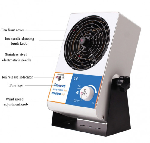 TRONOVO TR7001 Ventilateur anti-statique anti-statique d'éliminateur anti-statique d'éliminateur anti-statique, SH87101508-08