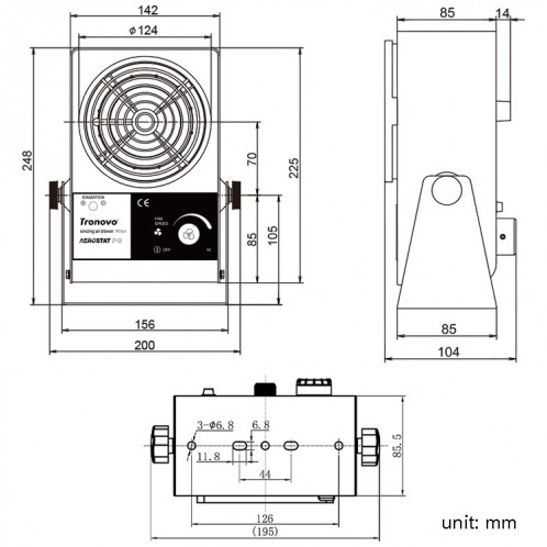 TRONOVO TR7001 Ventilateur anti-statique anti-statique d'éliminateur anti-statique d'éliminateur anti-statique, SH87101508-08