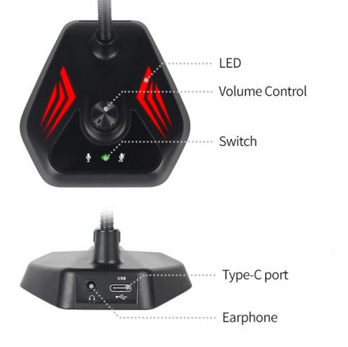 Mi520 ordinateur de bureau Condenseur Condenseur Microphone Version USB avec lampe respiratoire RVB SH29031219-07