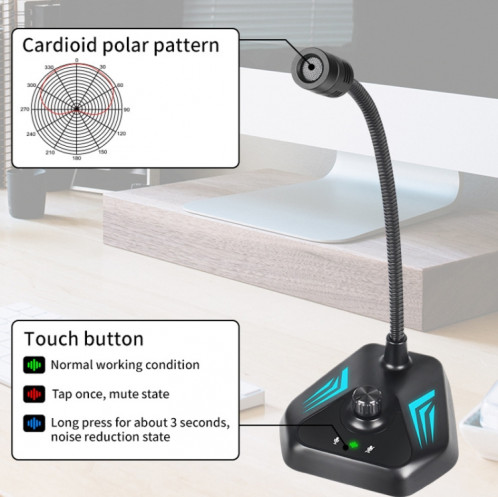 Mi520 ordinateur de bureau Condenseur Condenseur Microphone Version USB avec lampe respiratoire RVB SH29031219-07