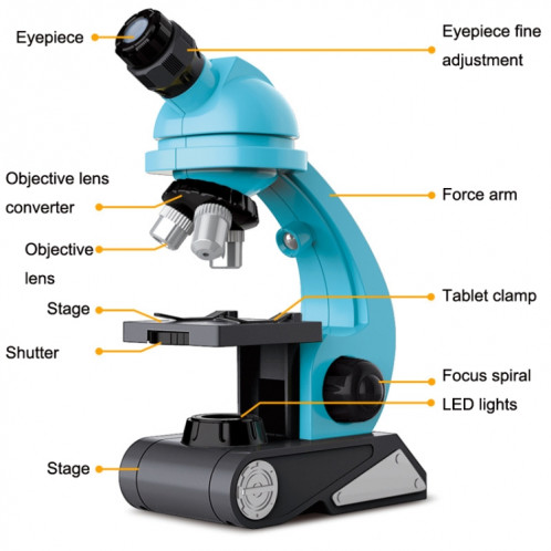 GB002 HD 1200 fois à angle grand angle microscope enfants jouets éducatifs (bleu) SH801A1040-07