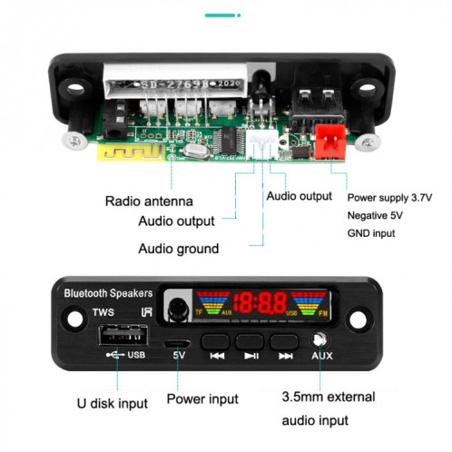 2 pcs TWS Sans fil Bluetooth MP3 Decoder Board SH9602536-07