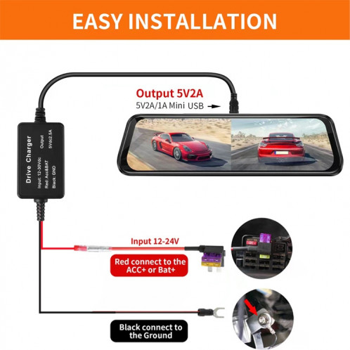 C301 12V à 5V CAR ACC Prend des câbles d'électricité, modèle: Boucle + 1 x Take Appliance SH9702489-07