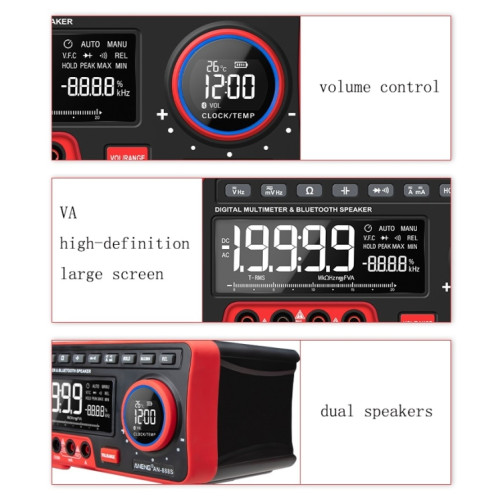 ANENG AN-888S Multimètre de courant d'affichage audio Bluetooth d'affichage audio, Standard Pas de batterie (noir noir) SA001A811-07
