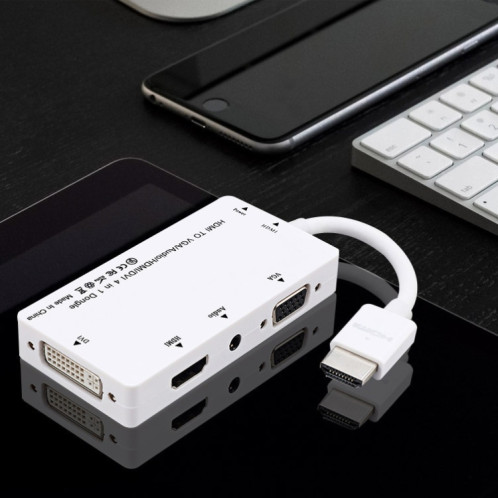 CABLABECONN D0407 HDMI VGA DVI Connexion HDTV Câble de moniteur (blanc) SH701A1677-05
