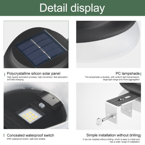 Soucoupe sans perfection Soucoupe Solar lampe de décoration de jardin extérieure Lampe murale (Blanc Blanc Blanc) SH201A196-07