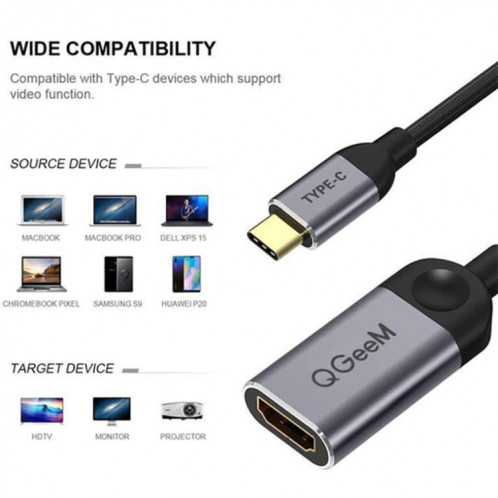 QGeem QG-UA01 USB Type-C à HDMI Adaptateur (gris) SQ501A574-07