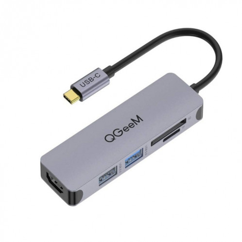 QGeem QG-UH05-4 5 en 1 Adaptateur de hub de type C compatible avec le lecteur SD / TF (5 ports) SQ801A1892-07