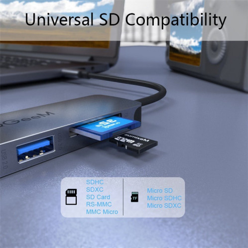 QGeem QG-UH05-4 5 en 1 Adaptateur de hub de type C compatible avec le lecteur SD / TF (5 ports) SQ801A1892-07