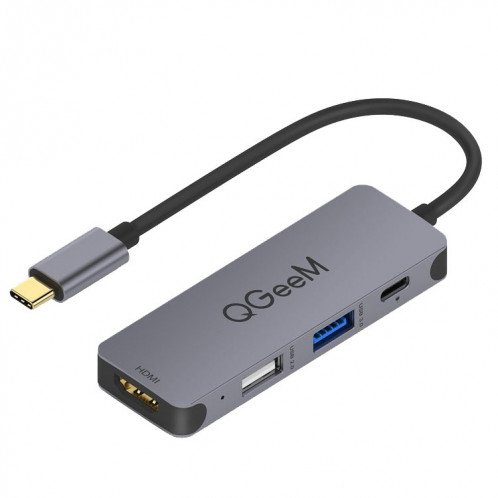 QGeem UH04-1 4 sur 1 Adaptateur de moyeu d'extension multifonction de type multifonction USB 3.0 (gris argenté) SH401A1594-07