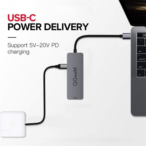 QGeem UH04-1 4 sur 1 Adaptateur de moyeu d'extension multifonction de type multifonction USB 3.0 (gris argenté) SH401A1594-07