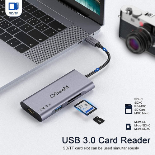 QGeem 7 en 1 Adaptateur multifonctionnel d'extension USB3.0 Type-C (QG-UH07-3 V1) SQ501A898-05