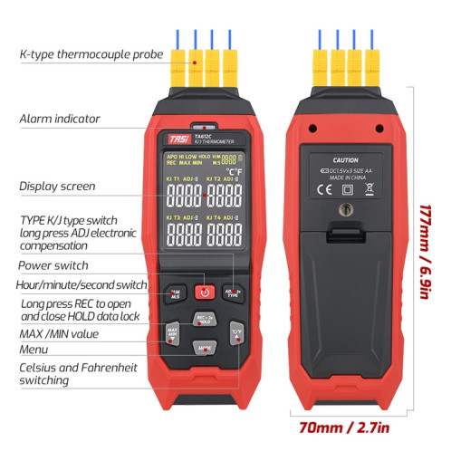 Tasi Contact Température Température Type Thermocouple Thermomètre, Style: TA612C 4 canaux ST1603697-07