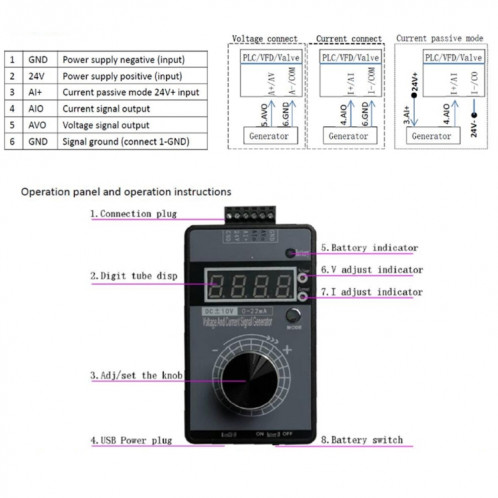 4-20MA 0-10V Simulateur de courant de tension réglable de générateur de signal (sans batterie) SH301A1648-07