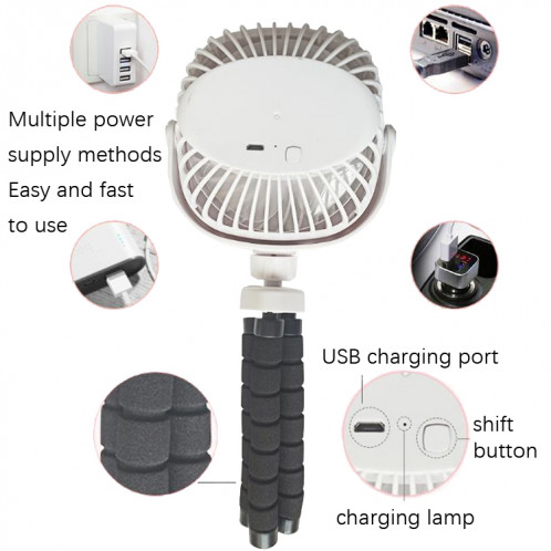 Poulpe de poussette déformation ventilateur portable portable usb petit ventilateur, couleur: 2200mAh blanc SH0304340-07