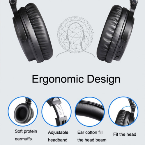 Casque de moniteur Bluetooth sans fil Bluetooth sans fil Stereo Bilatéral Bilatéral Bilatéral Bilatéral (Noir) SO001A1905-07