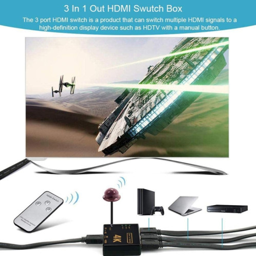 5 PCS / SET 4K 3 EN 1 SOMMATEUR HDMI avec télécommande SH8801726-07
