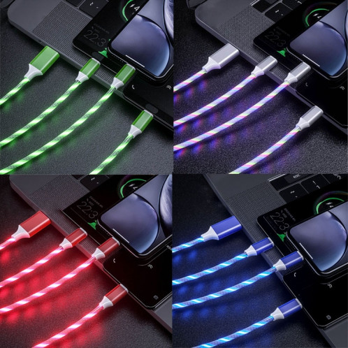 8 broches + Type-C + Micro USB Streamer Ligne de chargement à trois têtes, modèle: 3 en 1 1,2 m (bleu) SH601A901-07
